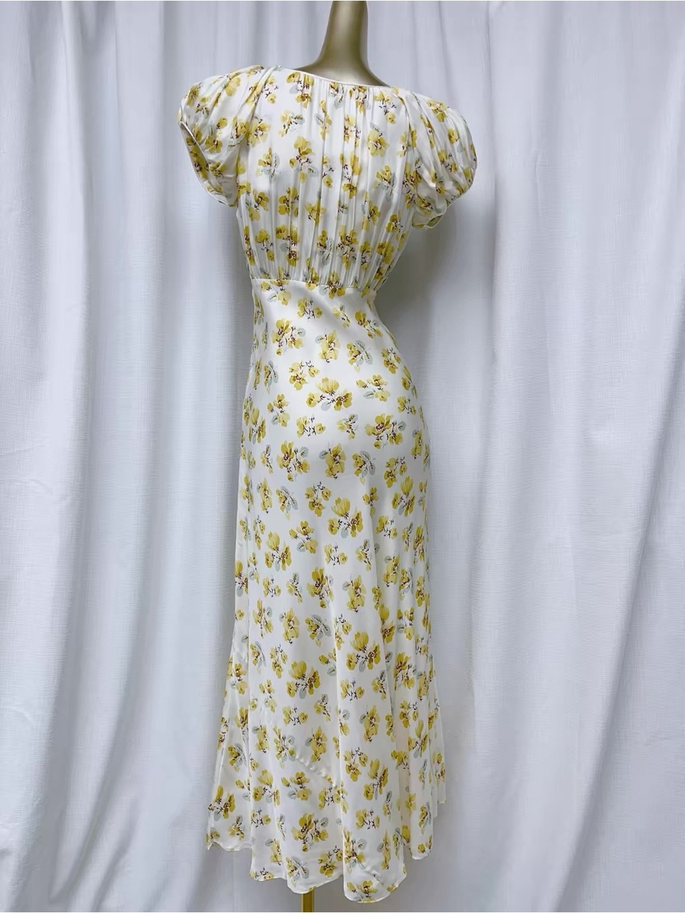 NWOT Doen Floral-print Silk-blend Midi Dress in Yellow, Size XXS/XS/S/M/L - Picture 7 of 16